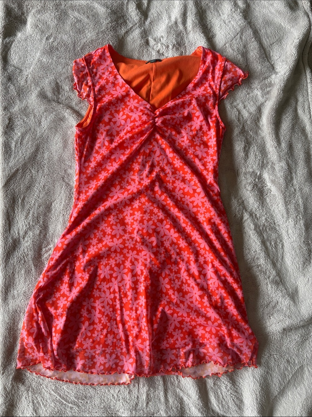 Wild Fable Orange and Pink Floral V-Neck Mini Dress